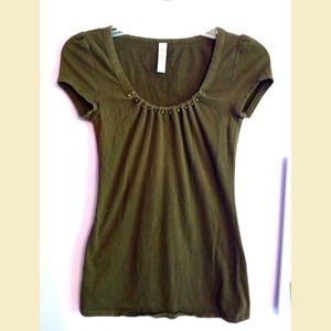 XS (fits to M) Brown Top with Beaded Neckline