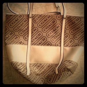 Cream Coach Bag with Red Interior