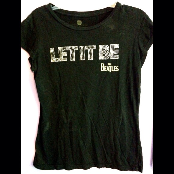 L Black bejeweled "LET IT BE" Beatles T-shirt