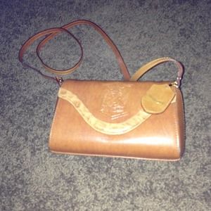 Vintage belle rose brown leather cross body purse