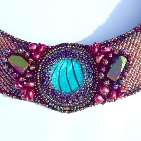 Handmade-Bead Embroidered Collar Necklace