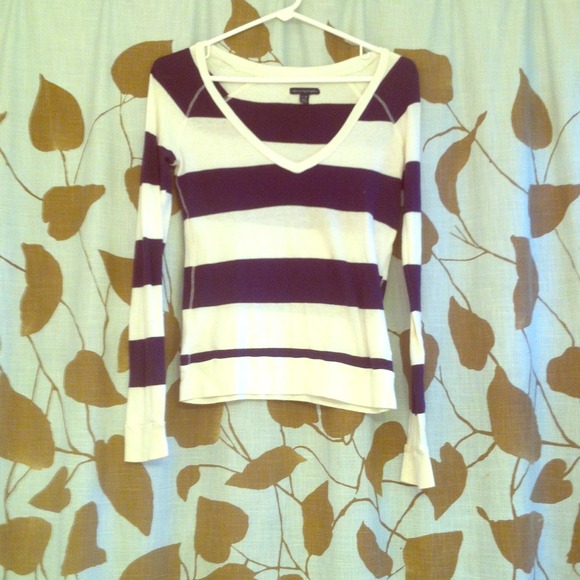 American Eagle Dark Purple Striped Long Sleeve - Picture 1 of 4