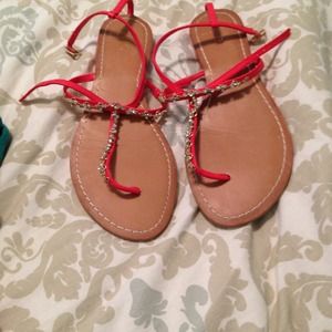 Coral sandals with embellished beading!