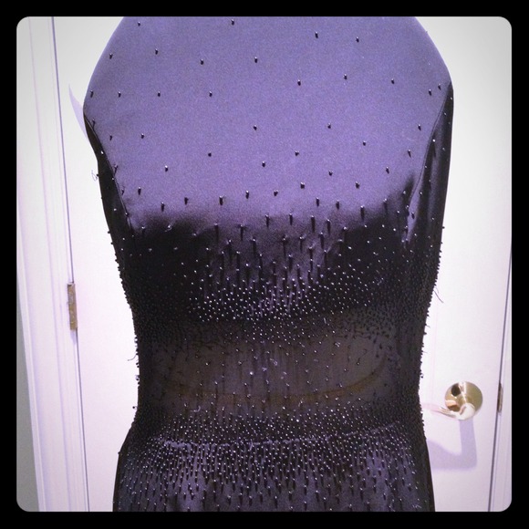Cross back shear midsection black dress