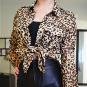 Leopard button down blouse
