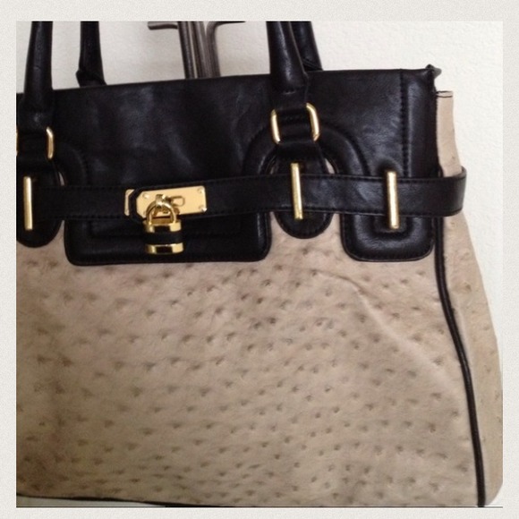 ALDO Tan and Black faux Ostrich bag