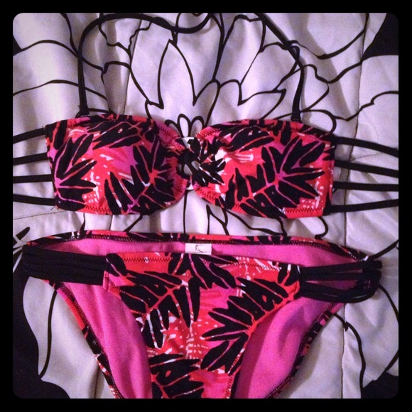 Cute pink orange and black bikini