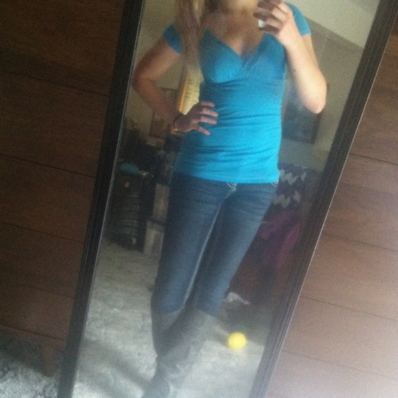 REDUCED Hollister bright blue deep v cut shirt