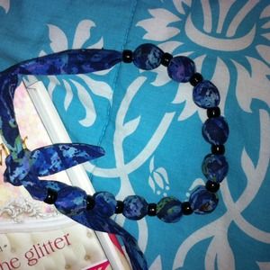 Blue and black beaded necklace 🎀