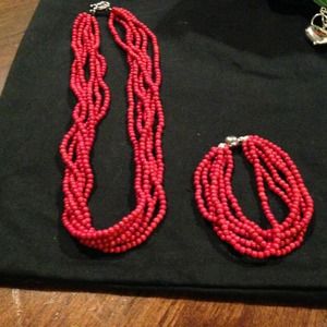 Red beaded necklace and bracelet