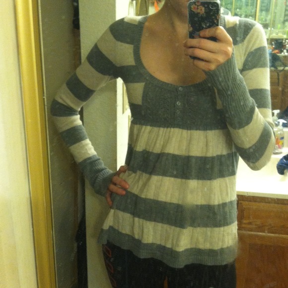 Gray & White Striped Sweater