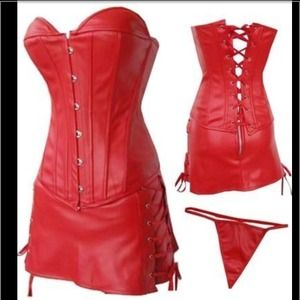 Red 3 piece corset set. Various sizes. Just ask.