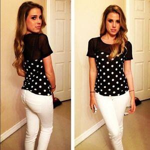 Polka dot shirt with mesh top half