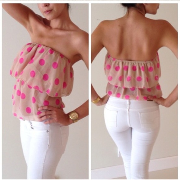 Tops - Nude and Neon Pink Strapless Top Med