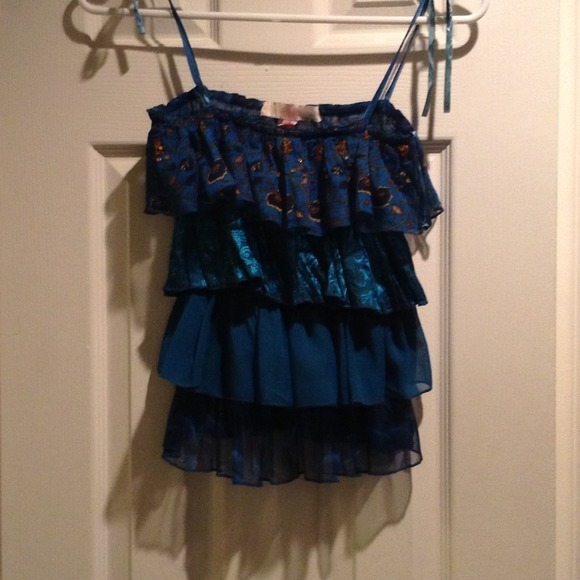 Turquoise ruffle tube top