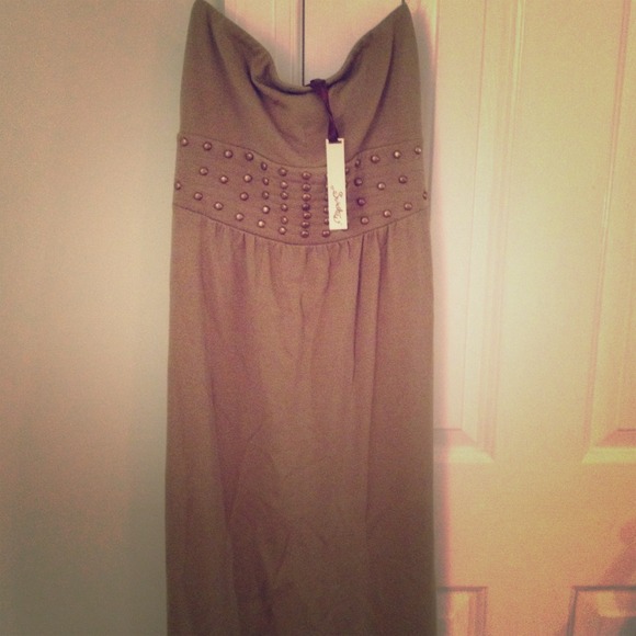 Olive green strapless maxi dress