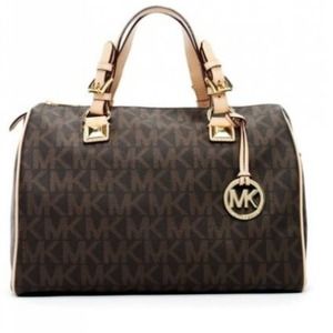 ON HOLD MK Grayson Large logo Satchel Brown