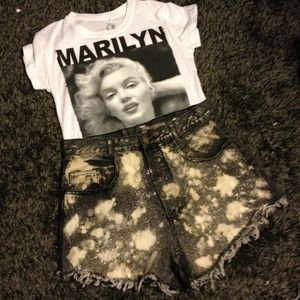 Vintage acid/bleach blotched high waisted shorts