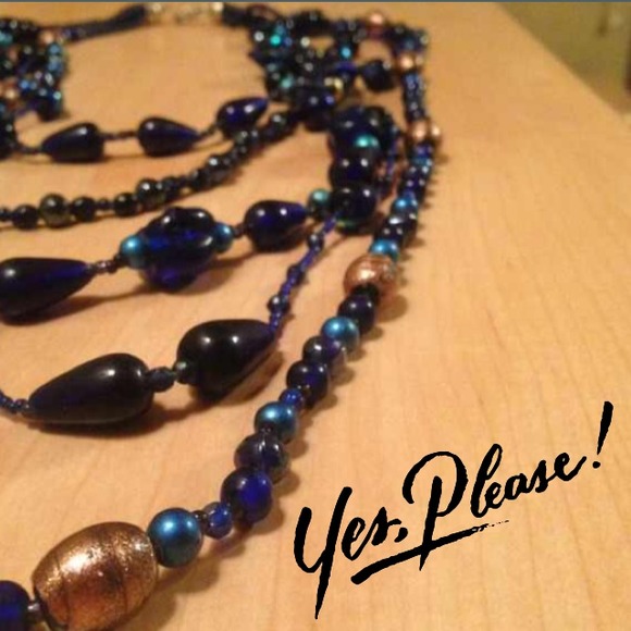 Deep Blue Costume Beaded Multi-Layer Necklace
