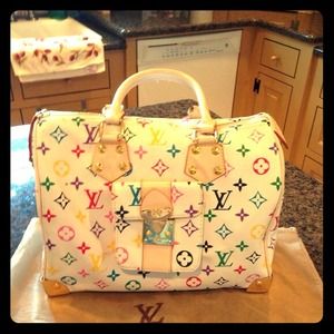 White multicolor LV handbag