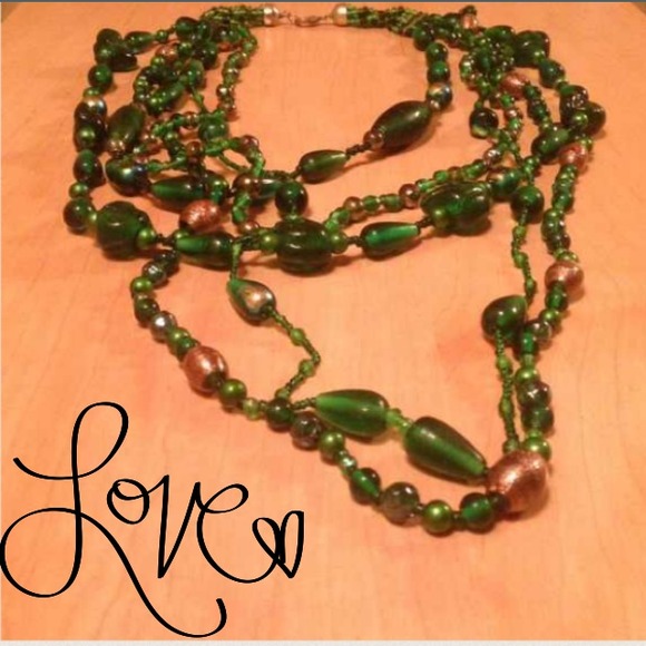 Emerald Green Costume Multi-Layered Necklace - Picture 1 of 5