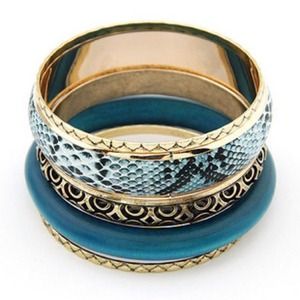 Sexy Bronze turquoise Snake Print Set of 5 Bangles