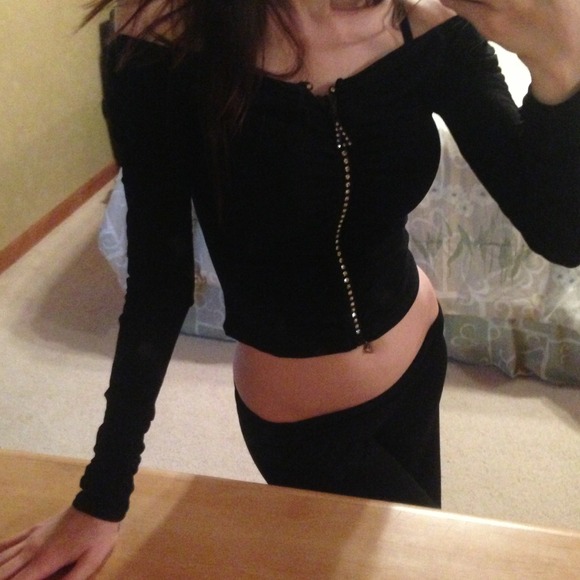 *HOLD* Blk Satin Off Shoulder Rhinestone Jacket