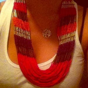 All beaded necklace. Pink purple gold orange