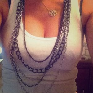 Black and silver 5 chain necklace