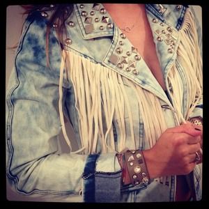 Brand New Fringe studded jean jacket!