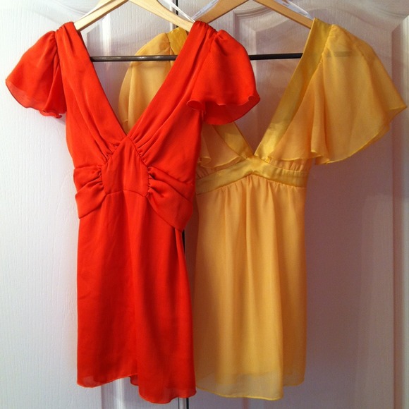2 silky shirt bundle. One yellow and one orange.