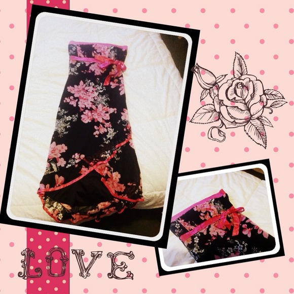 Strapless black/pink floral high low dress