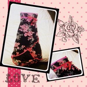 Strapless black/pink floral high low dress