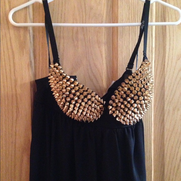 ⛔️SOLD⛔️Black studded high low chiffon dress