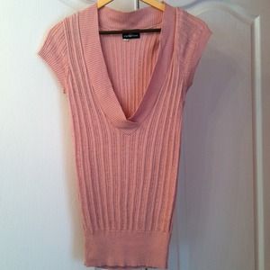 Pink deep v-neck sweater cover-up with cap sleeves
