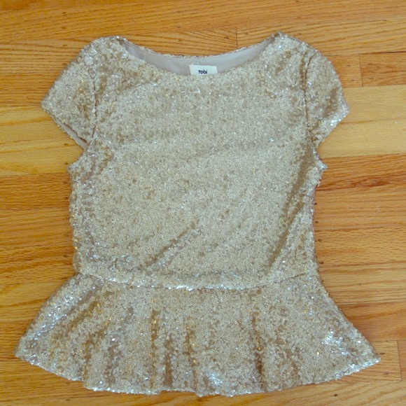 Gold Sequin Peplum Top - Picture 1 of 4
