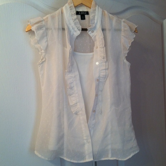 White sheer feminine shirt with attached tank