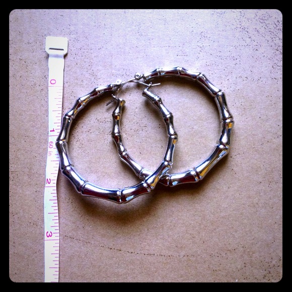 *SALE* Silver 'bamboo' hoop earrings