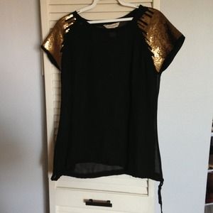 Black sheer shirt with gold shoulders