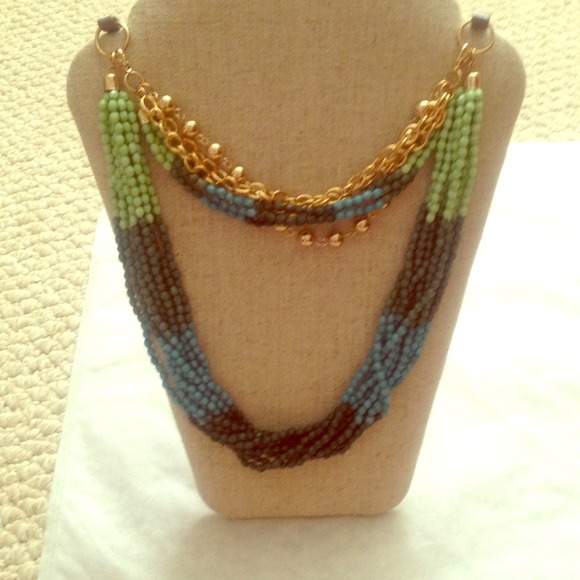 Brown leather strap necklace with beads