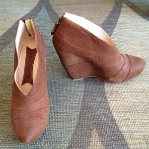 Brown leather ankle platform booties