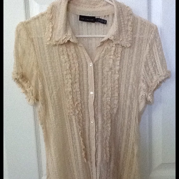 Cream sheer lace button shirt