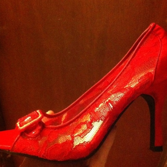 Sexy red lace stilettos