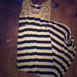 Black and beige Summer dress with lace trimming.