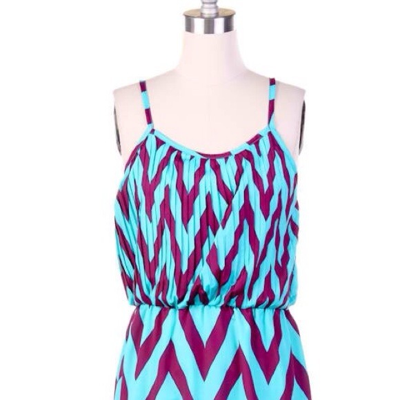 ❌❌SOLD❌❌Aqua and Purple Chevron Dress