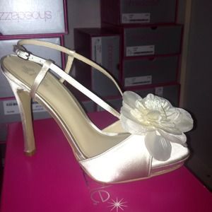 Satin strap flower heels