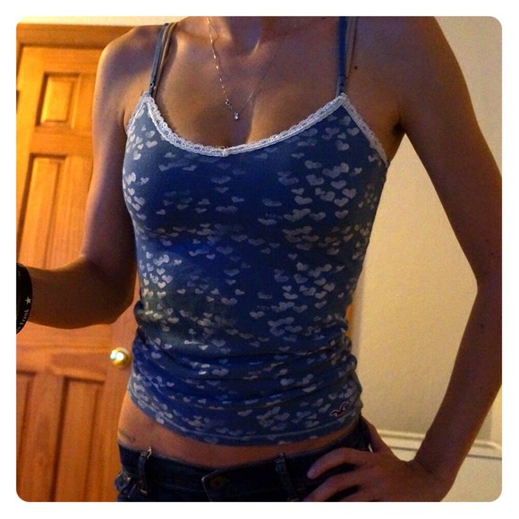 ❌SOLD❌Blue with lace trim hollister tank top