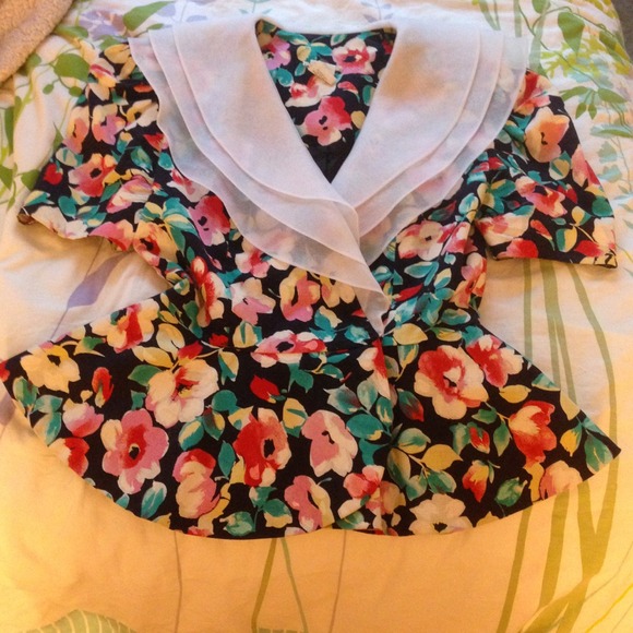 Vintage Floral Cotton & Acetate Peplum Top