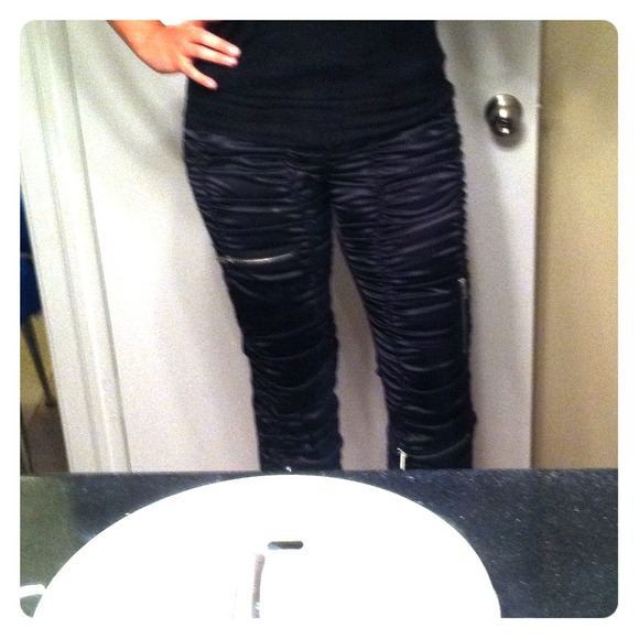 Black satin high fashion pants
