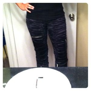 Black satin high fashion pants